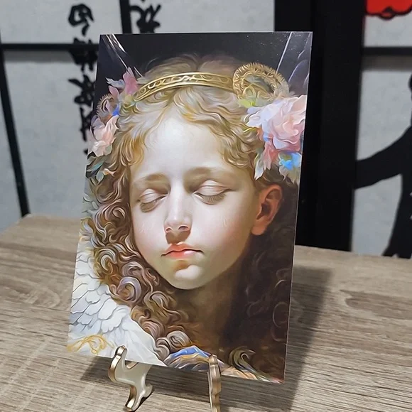 4x6 Guardian Angel Resting Watercolor Art Oil Painting - Picture 5 of 5